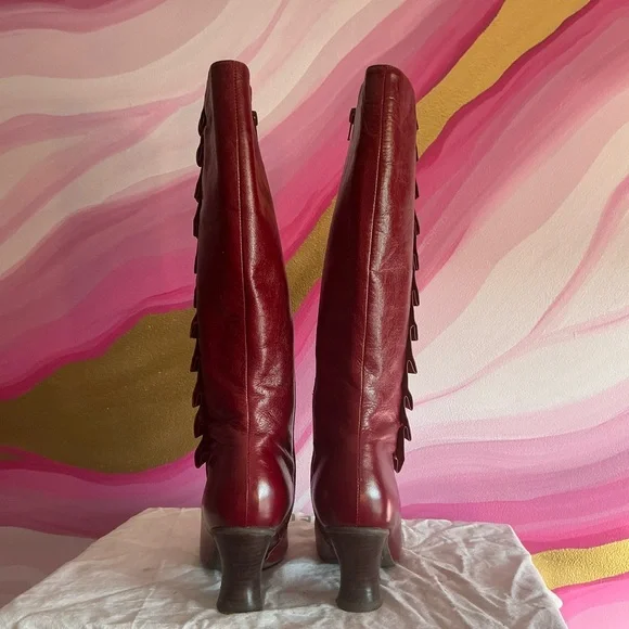Miz Mooz Deep Red Button Detail Heeled Boots - Picture 8 of 16